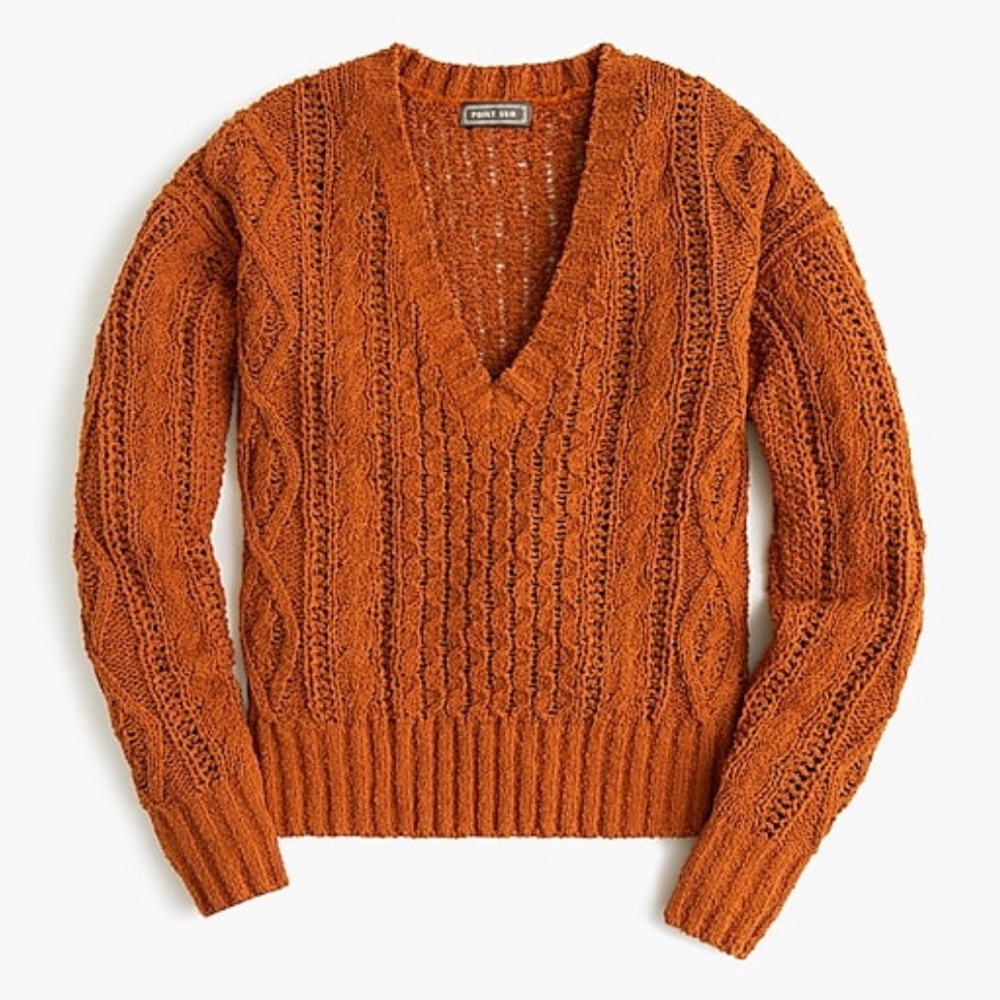 J. Crew Point Sur v-neck cable knit sweater